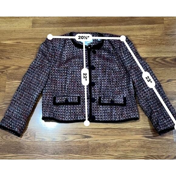 Veronica Beard Ceres Metallic Cotton Blend Tweed Jacket Red Blaze/Navy Multi 16 - Picture 5 of 11